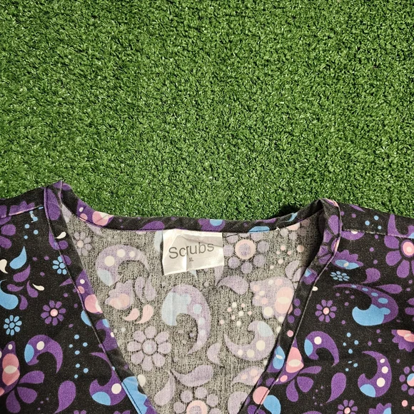Scrubs Purple and Blue Patterned Scrub Top - Picture 2 of 5